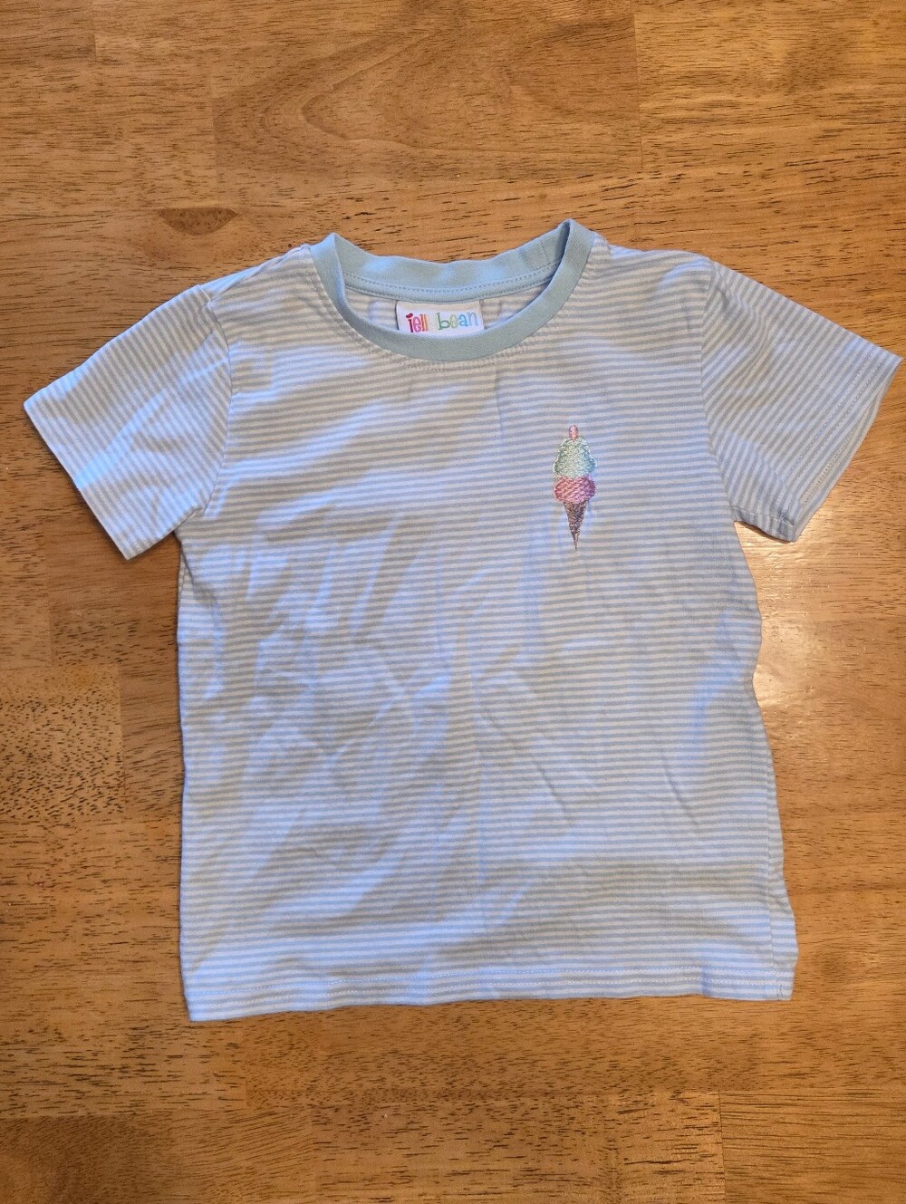 Light Blue & White Striped Tee with Ice Cream Patch